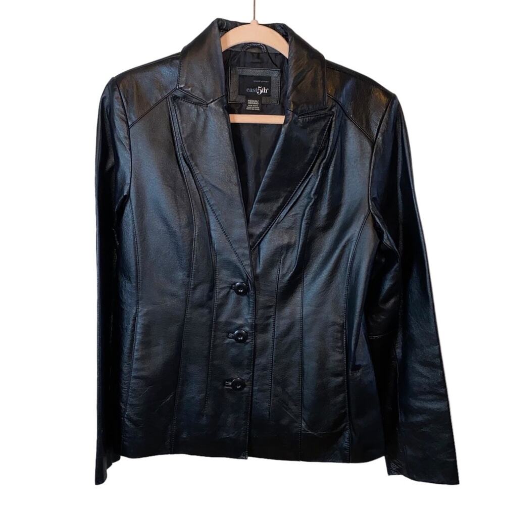 East 5th Black Genuine Leather Button Front Coat Medium